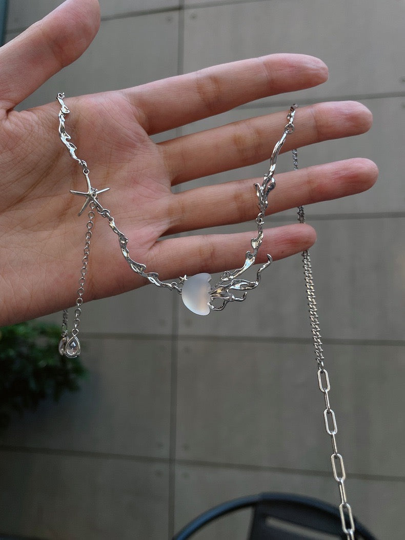 Jellyfish Bloom 18K Platinum Plating Tassel Necklace