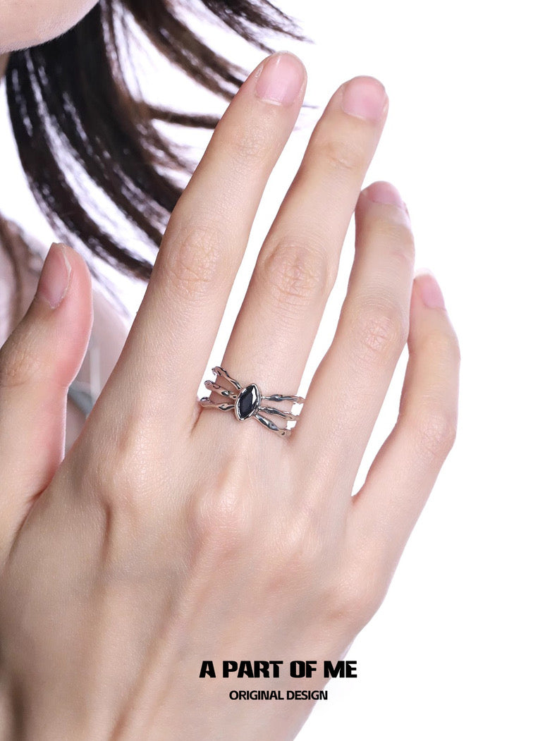 Black Spider S925 Sterling Silver Black Zircon Stone Ring