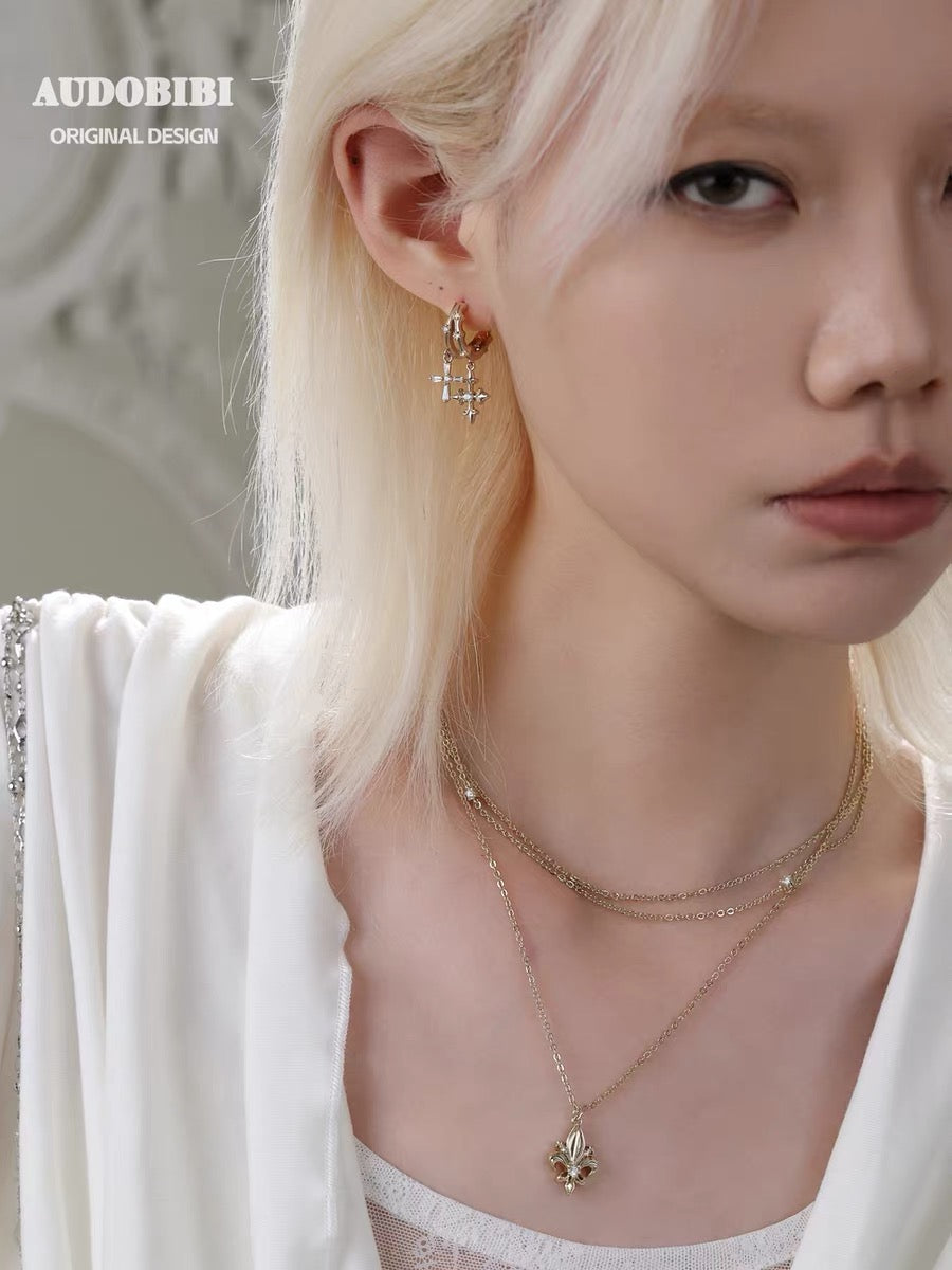 Champagne Gold Iris Gold-plating Double-layered Huggie Earrings