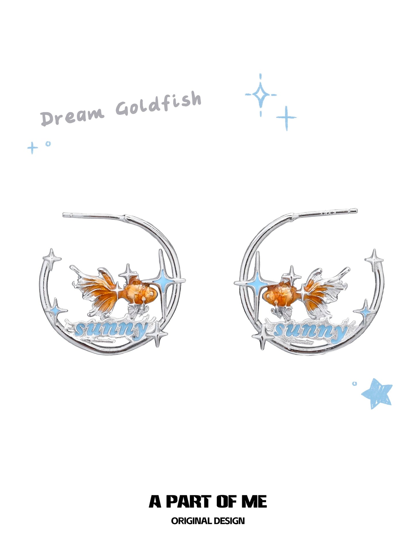 Dreamcore Goldfish 18K Platinum Plating Half Hoop Earrings