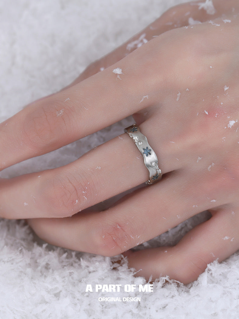 Blue Snowflake S925 Sterling Silver Christmas Couple Rings