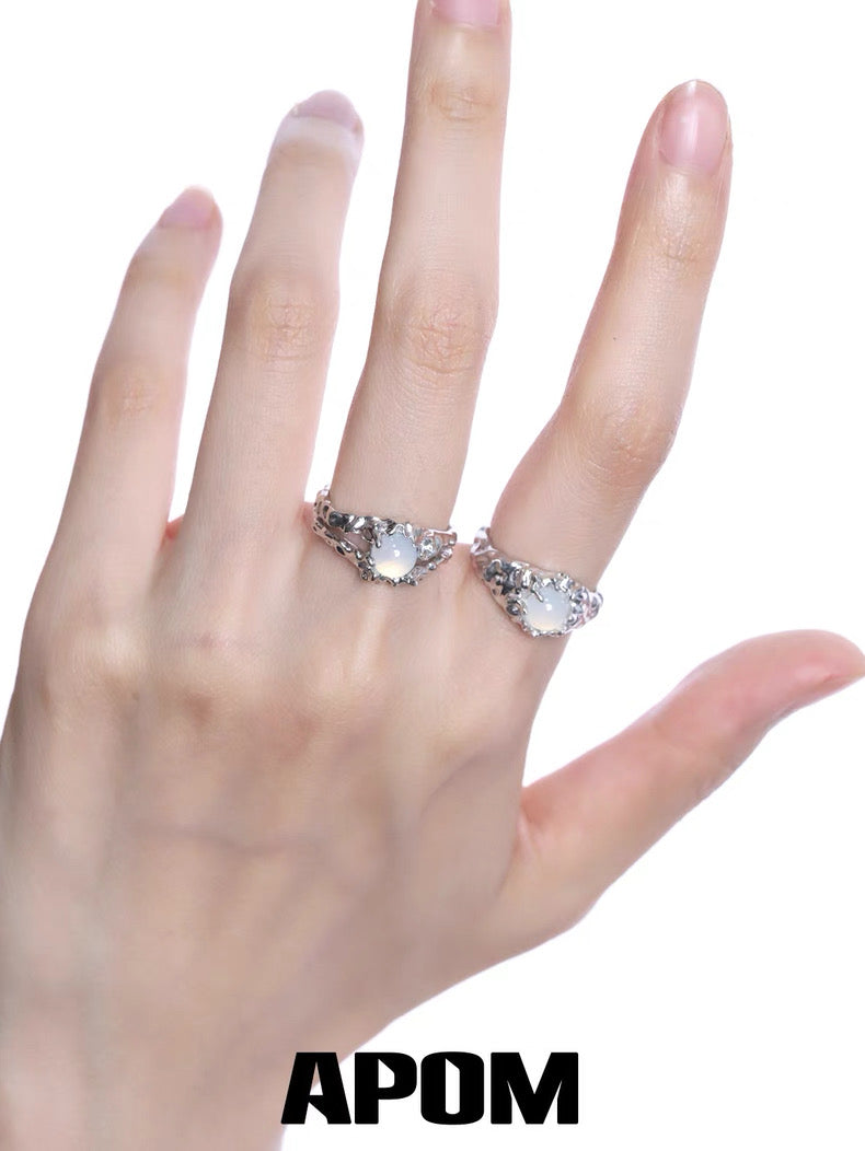Dawn Series S925 Sterling Silver White Agate Rings