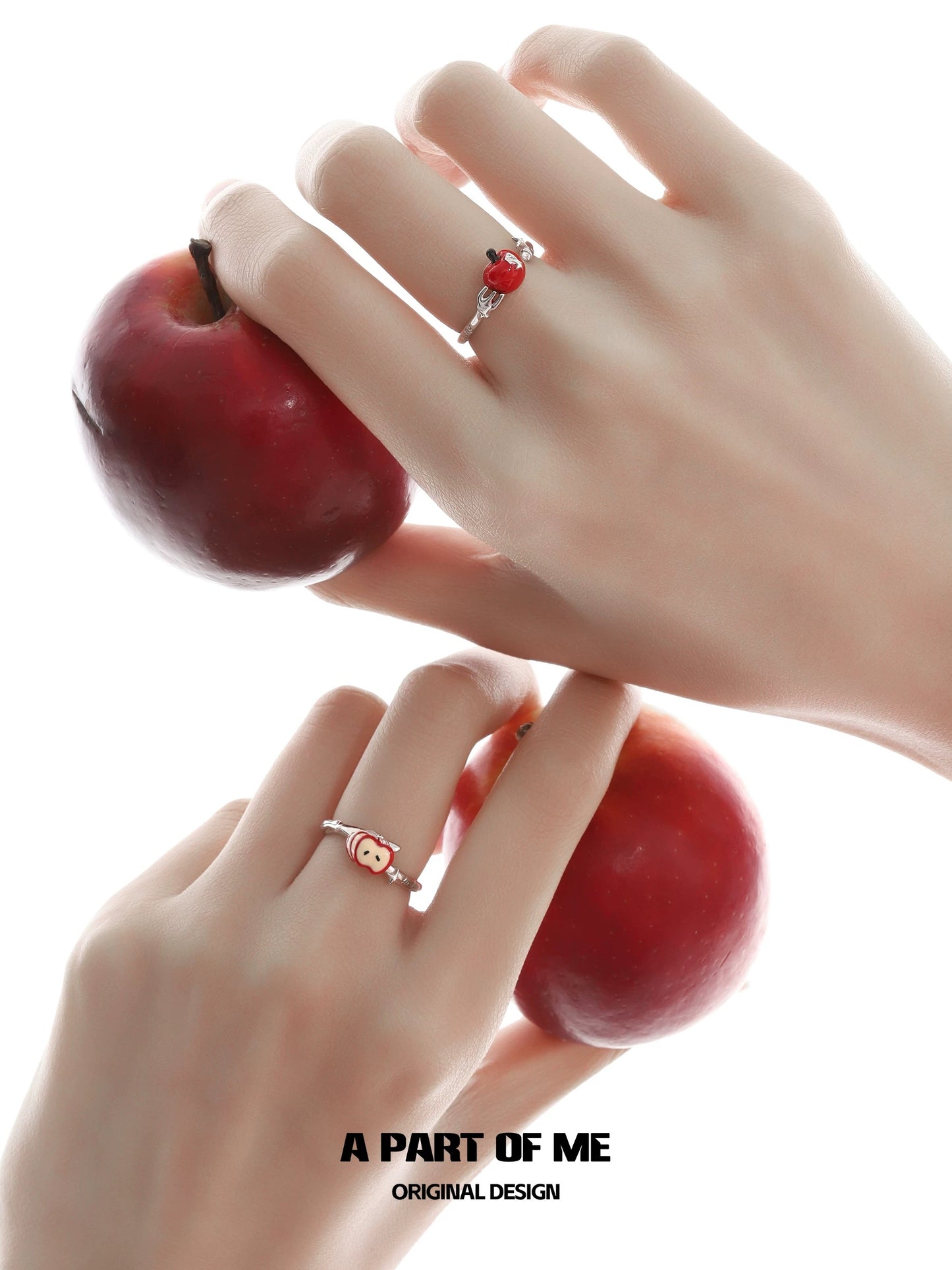 Apple Slice S925 Sterling Silver Adjustable Rings