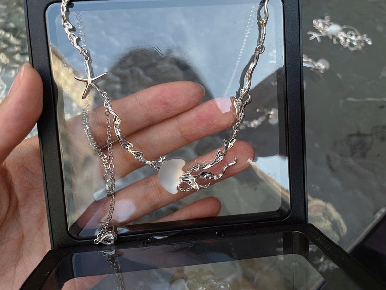 Jellyfish Bloom 18K Platinum Plating Tassel Necklace