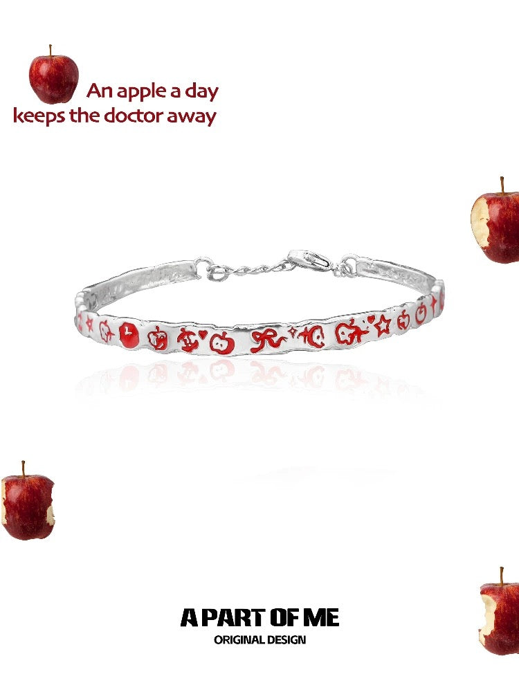 Apple Slice S925 Sterling Silver Apple Graffiti Bangle Bracelet
