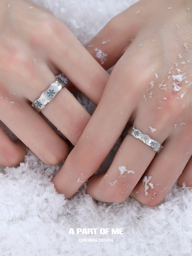 Blue Snowflake S925 Sterling Silver Christmas Couple Rings