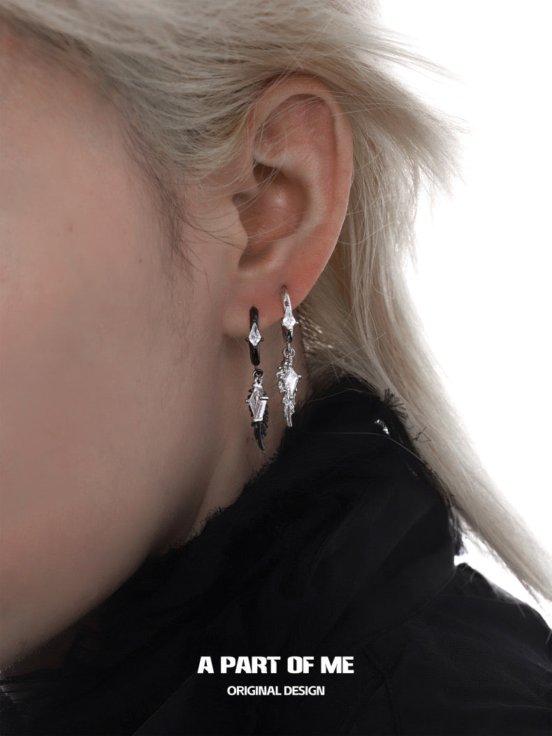 Dove & Crow 18K Platinum Plated Feather Huggies Earrings & Ear Clips