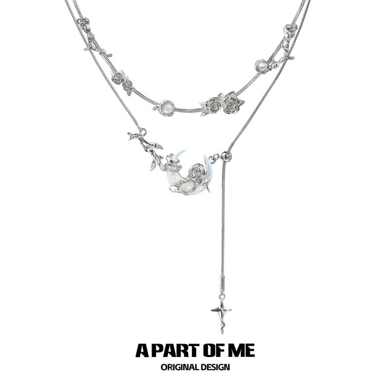 Rose on the Moon 18K Platinum Plating Natural Shell Choker & Lariat Necklace
