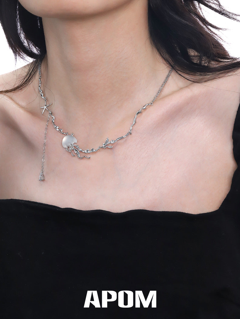 Jellyfish Bloom 18K Platinum Plating Tassel Necklace