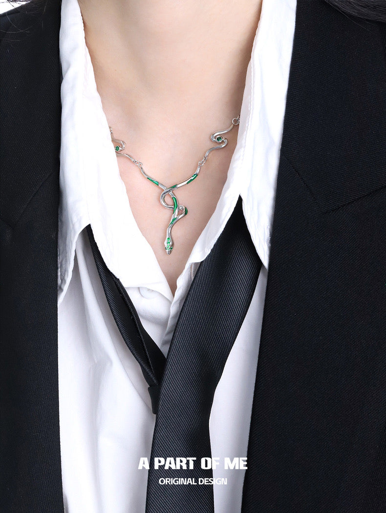Slytherin Collection 18K Platinum Plated Tassel Snake Necklace