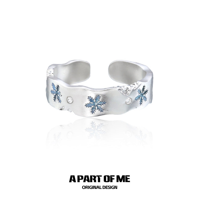Blue Snowflake S925 Sterling Silver Christmas Couple Rings