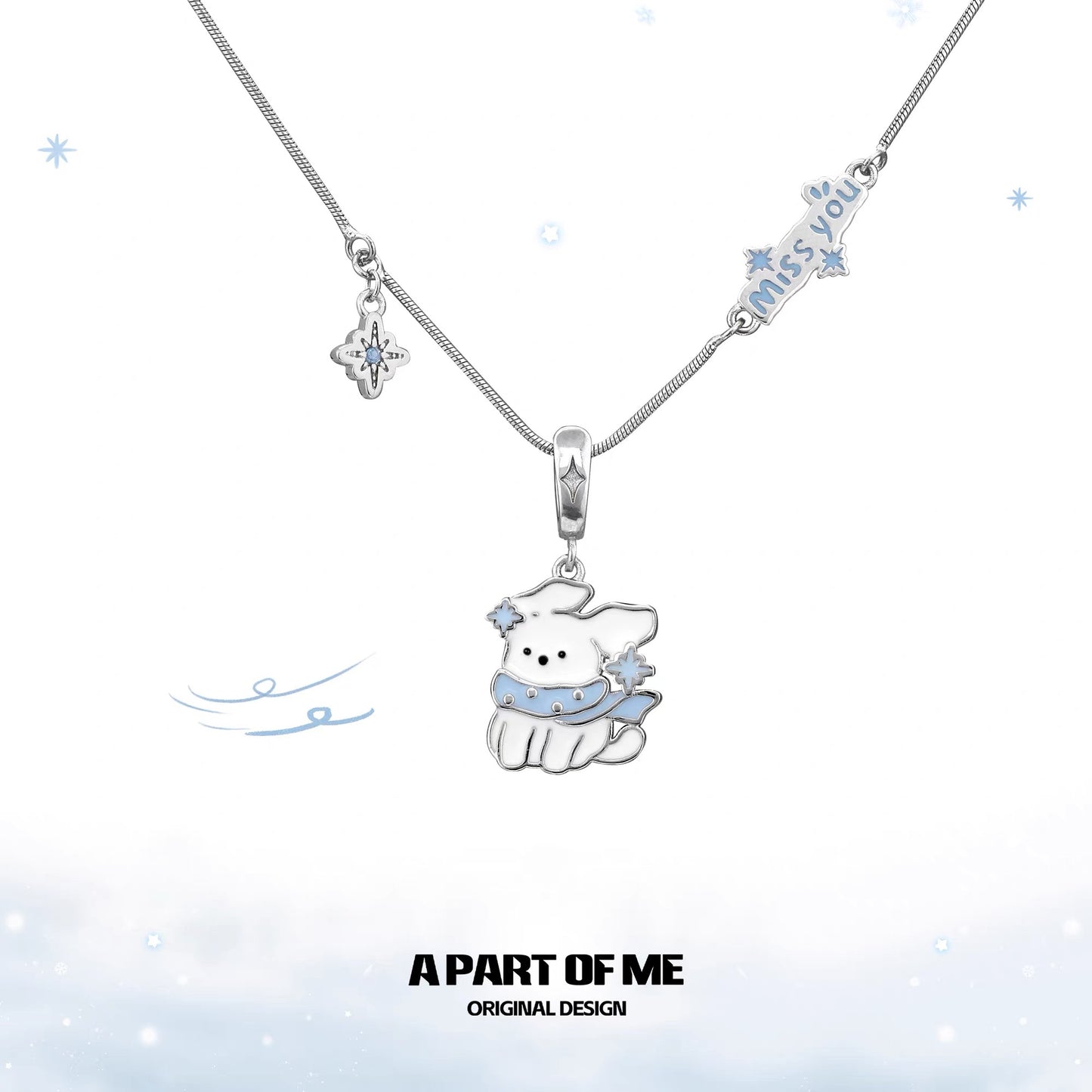 Windy Black Cat & White Dog 18K Platinum Plating Detachable Pendant