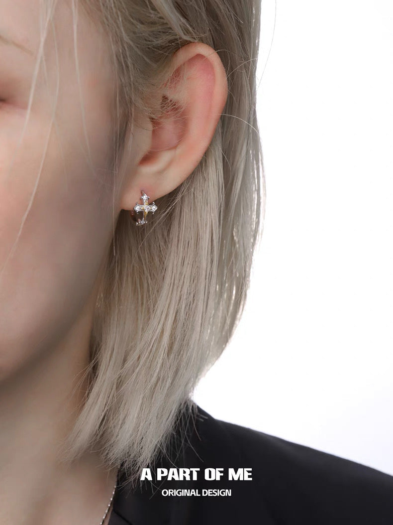 Cross S925 Sterling Silver Cubic Zirconia Huggie Earrings