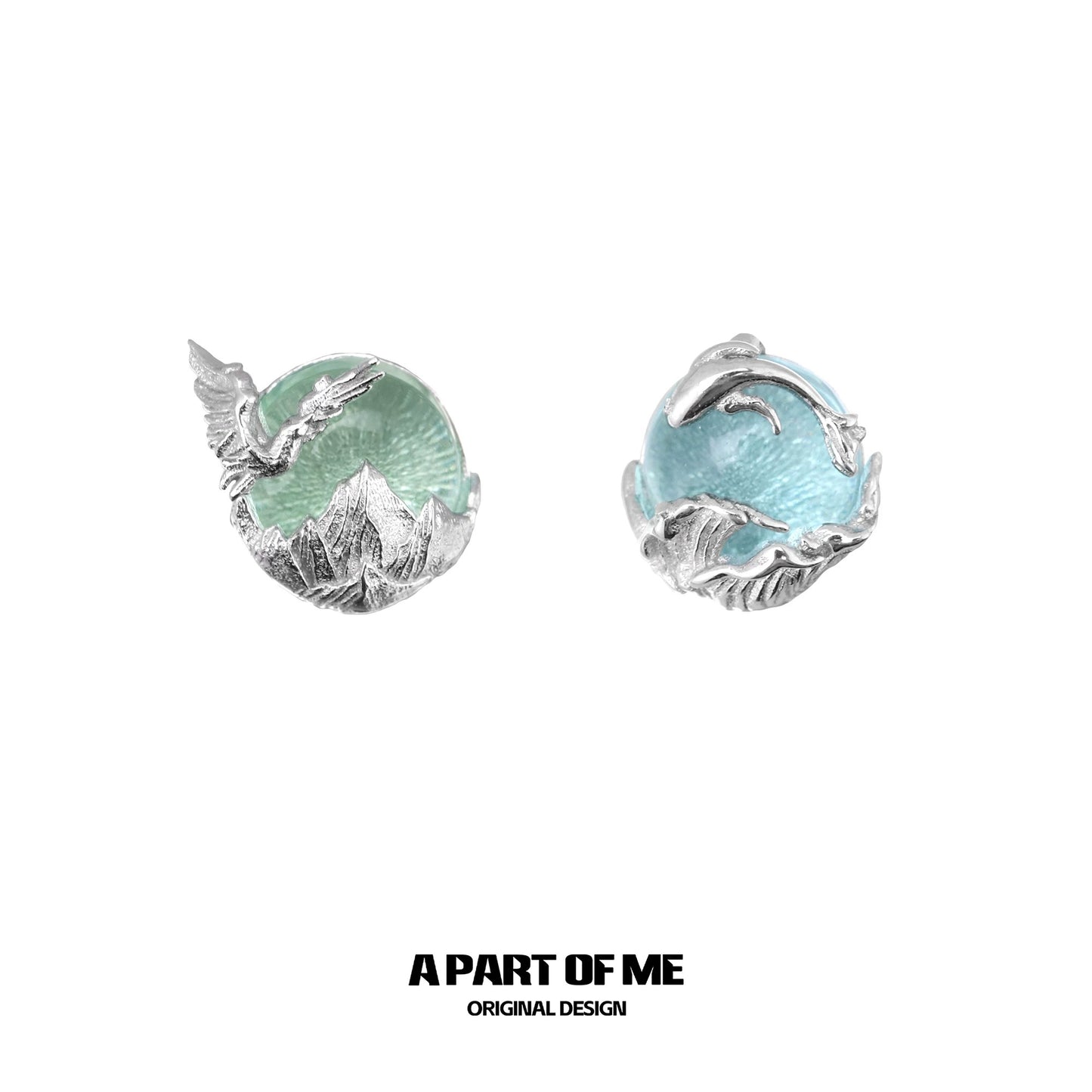 Mountain & Sea S925 Sterling Silver Glass Crystal Stud Earrings