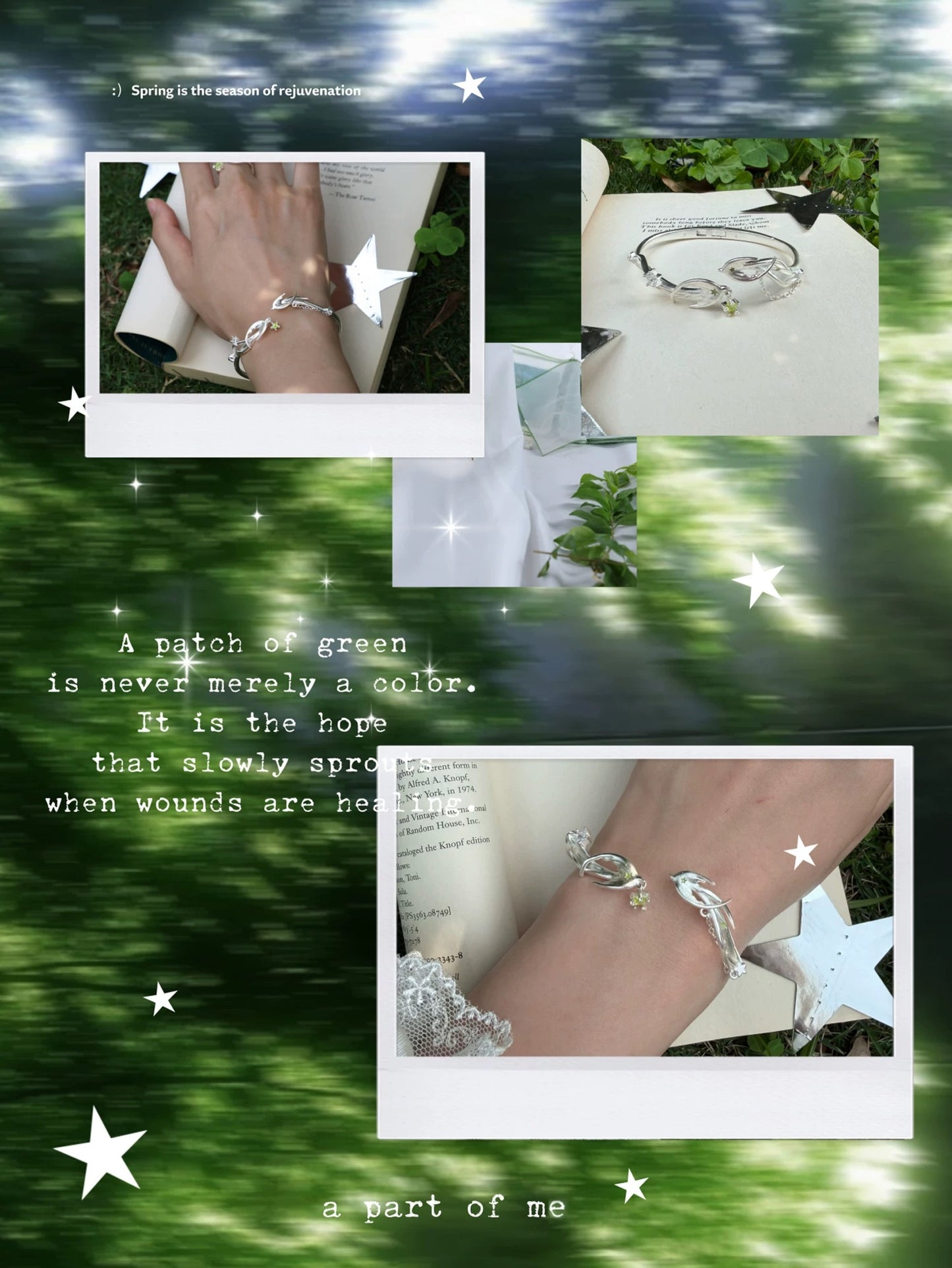 Starlit Vitality 18K Platinum Plating Spring Birds Bangle