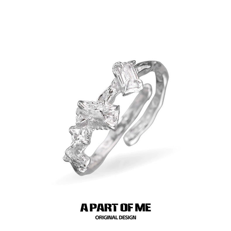 Angled Series S925 Sterling Silver Zirconia Stone Adjustable Ring