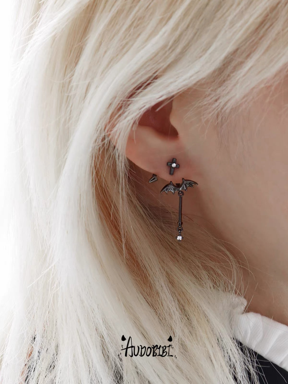 Little Devil Black Gold Plating Demon Wings Detachable Earrings