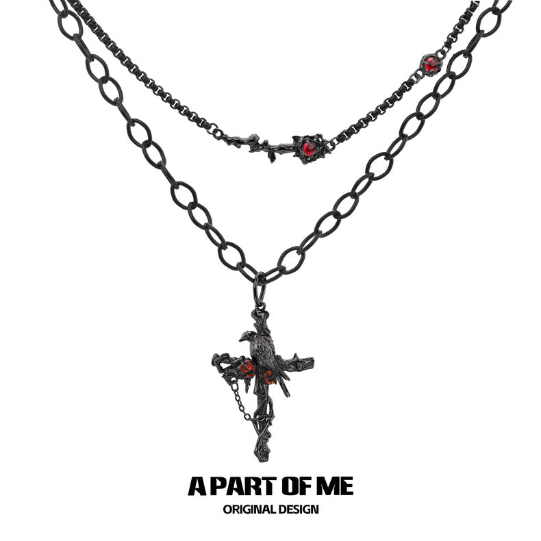 Crow Collection 18K Black Gold Plated Choker & Double Layered Necklace