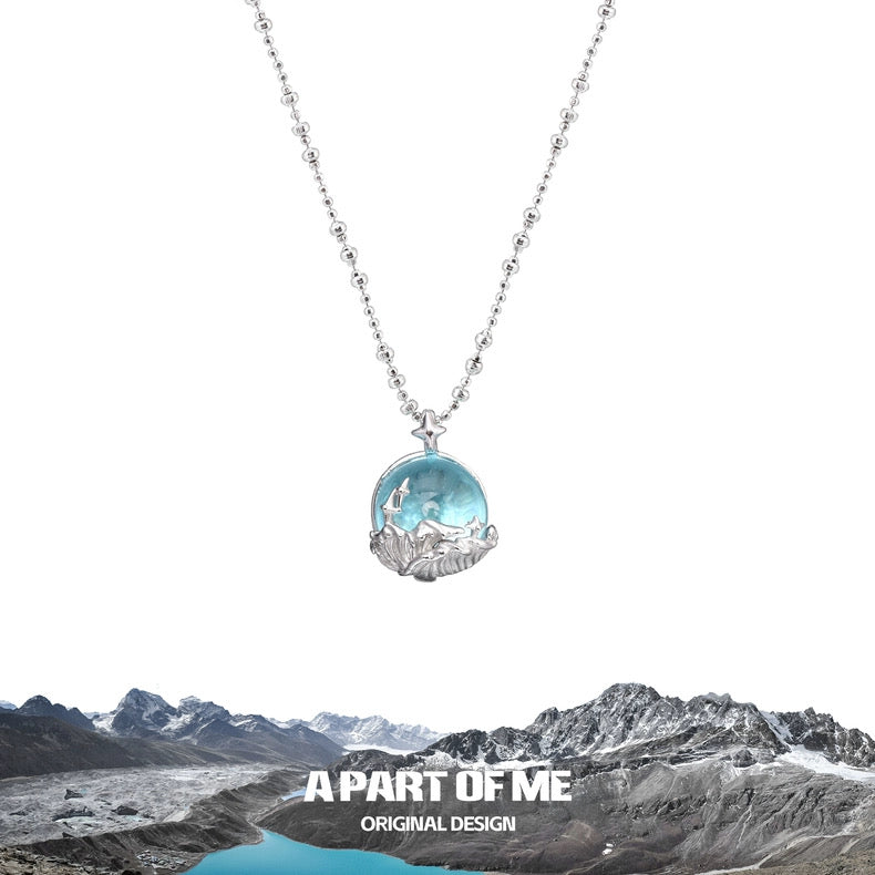 Mountain & Sea S925 Sterling Silver Crystal Glass Pendant Necklace