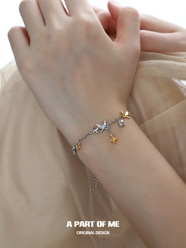 Flutter Essence S925 Sterling Silver 18K Yellow Gold Plating Butterfly Bracelet