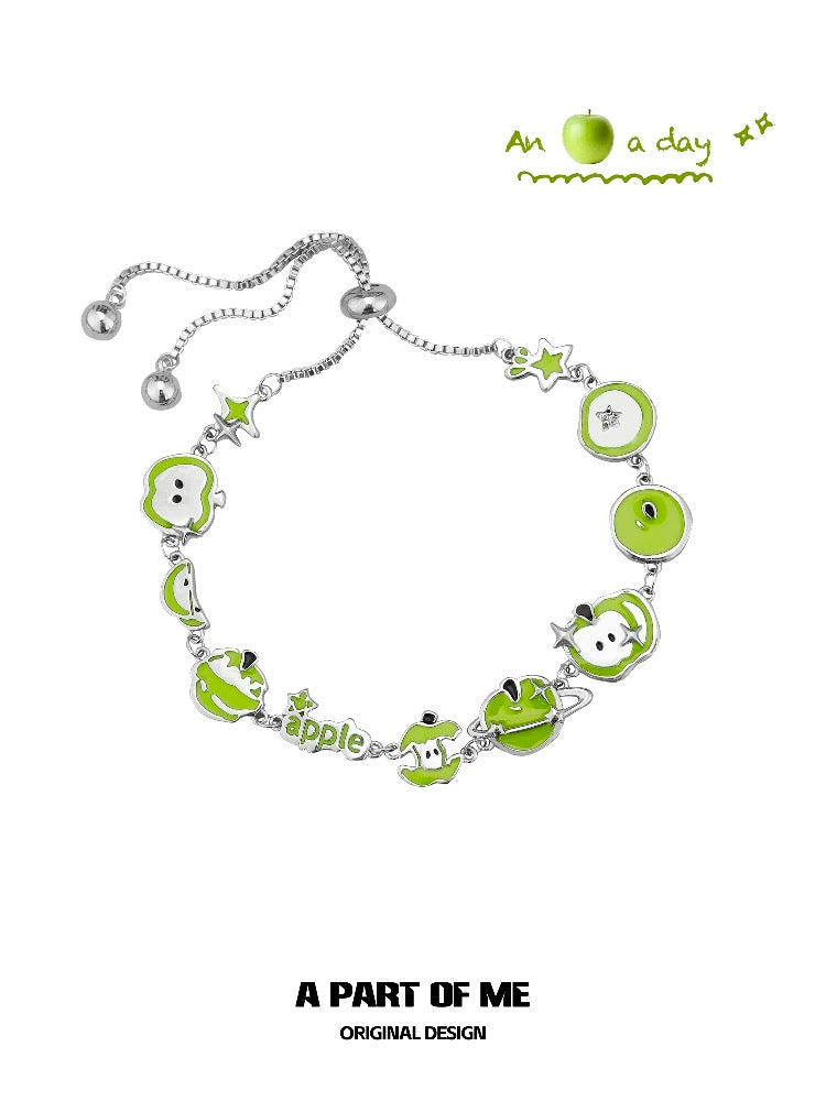 Apple Slice 18K Platinum Plating Apple & Star Slider Bracelet