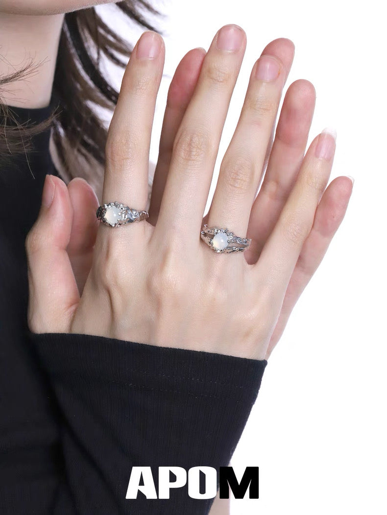 Dawn Series S925 Sterling Silver White Agate Rings