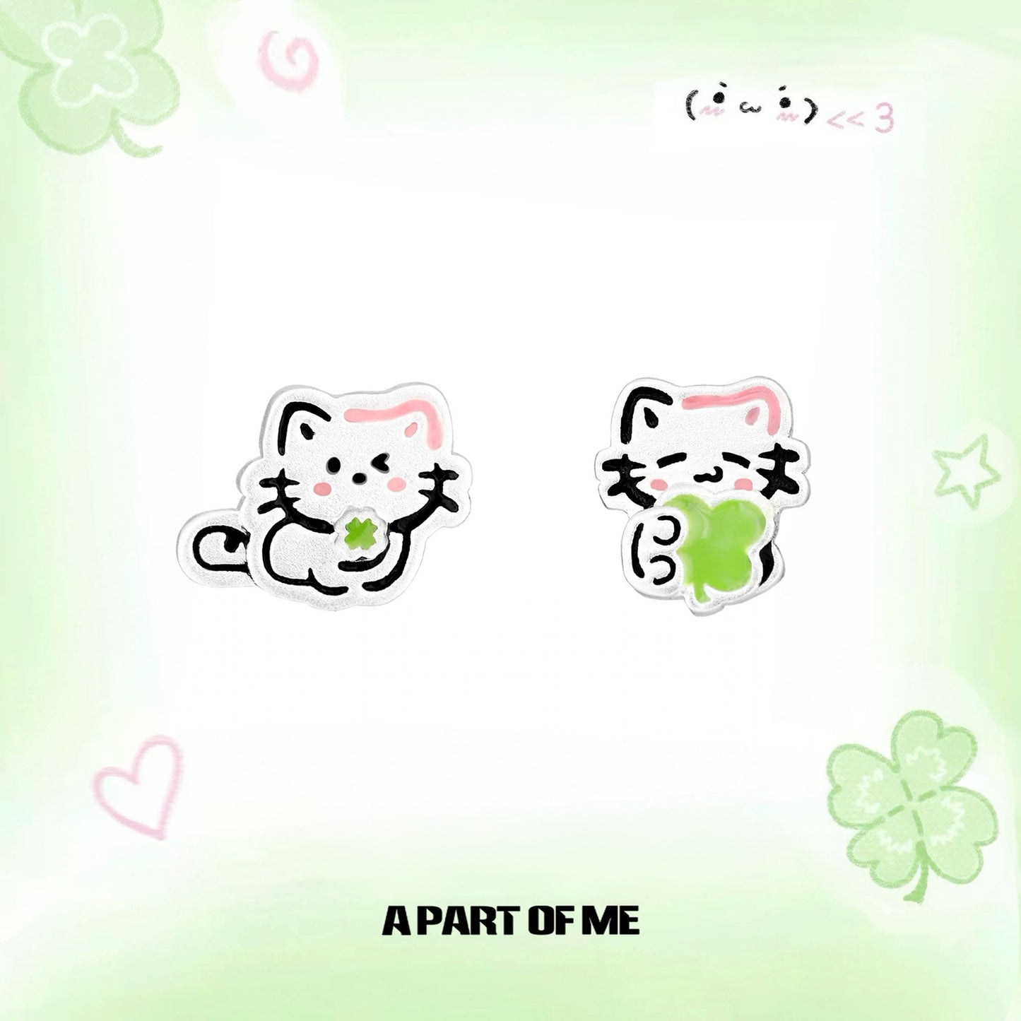 The Lucky Clover Kitten & Puppy 18K Platinum Plating Stud Earrings