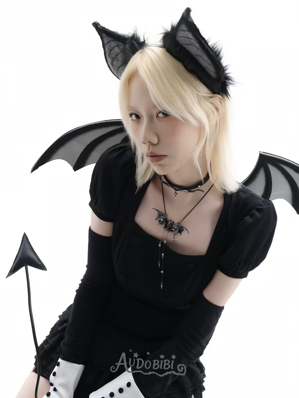 Little Devil Black Gold Plating Bat Wings Necklace
