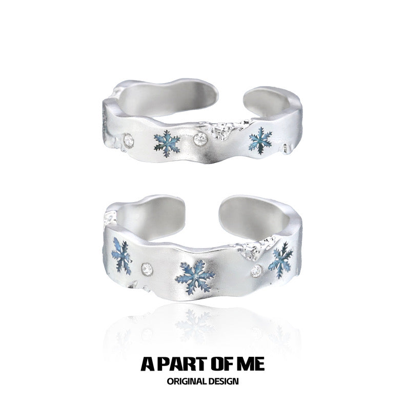 Blue Snowflake S925 Sterling Silver Christmas Couple Rings