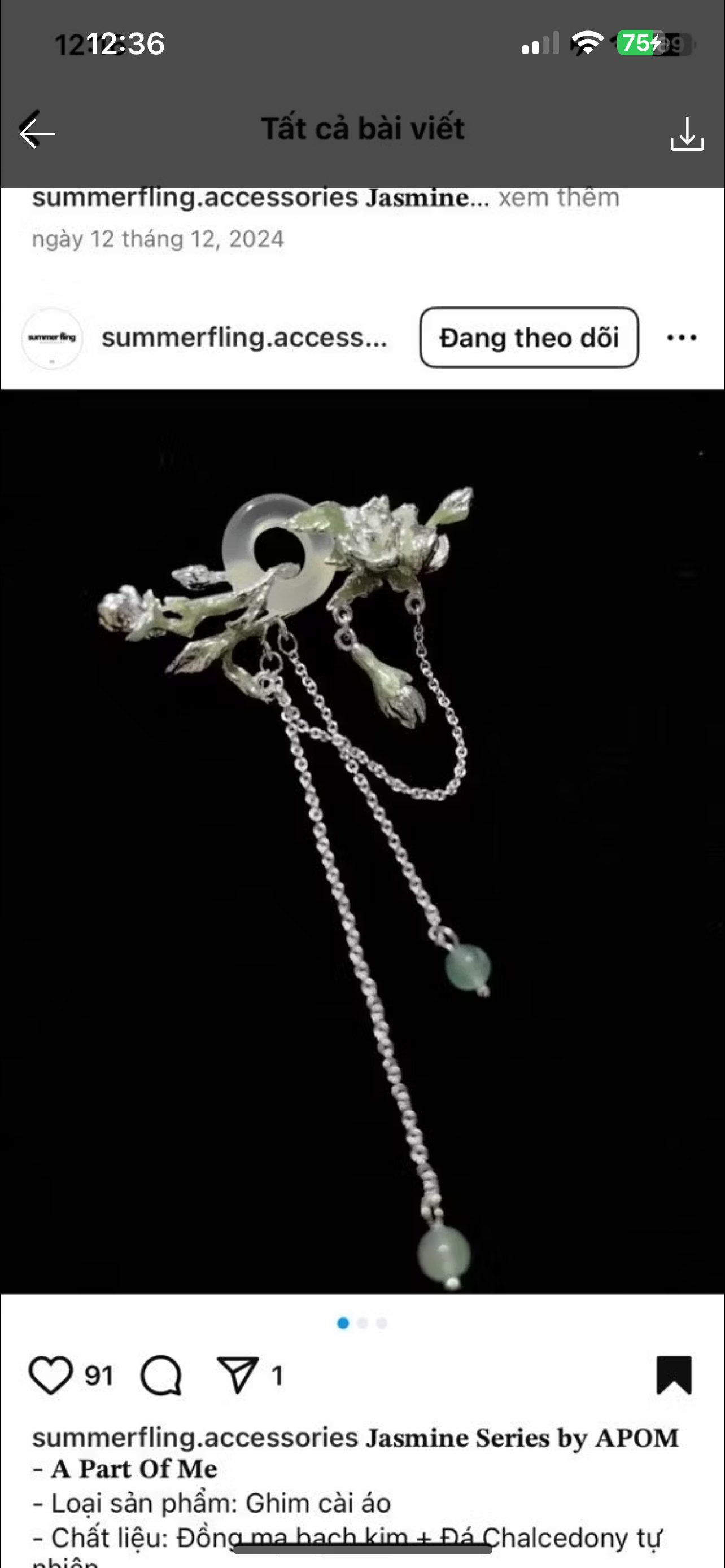 Jasmine Series 18K Platinum Plating Chalcedony Brooches