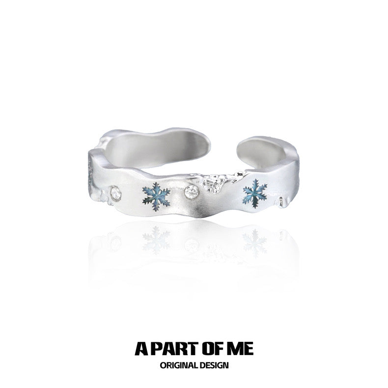 Blue Snowflake S925 Sterling Silver Christmas Couple Rings