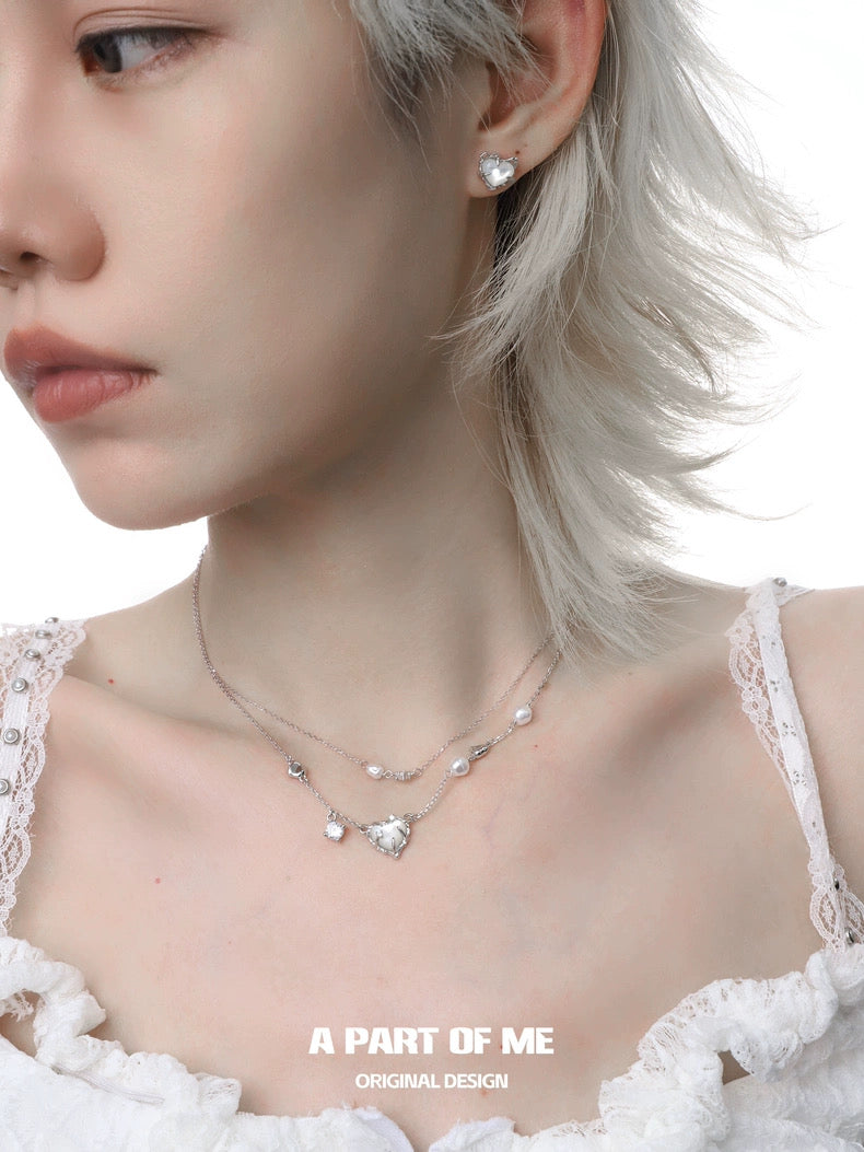 Heart of The Sea S925 Sterling Silver Natural Shell Double Layered Necklace