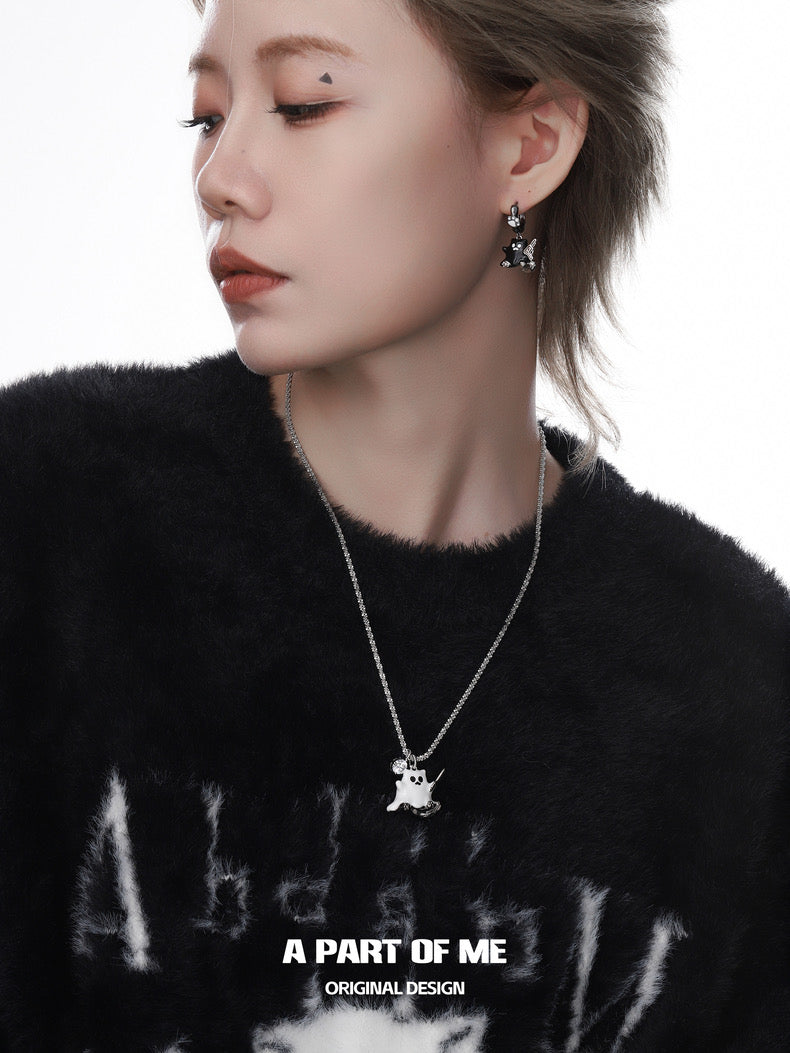Ghost Kitten 18K Platinum Plating Pendant Necklace