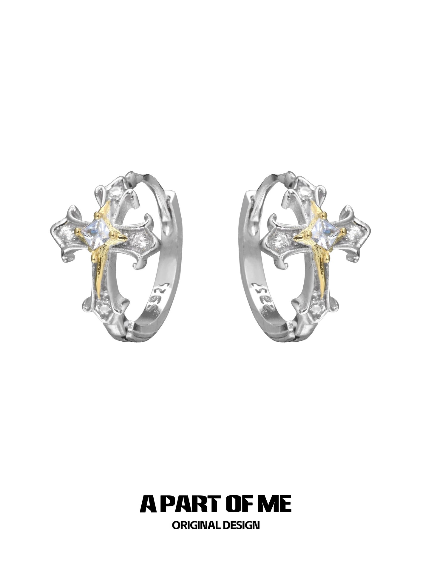 Cross S925 Sterling Silver Cubic Zirconia Huggie Earrings