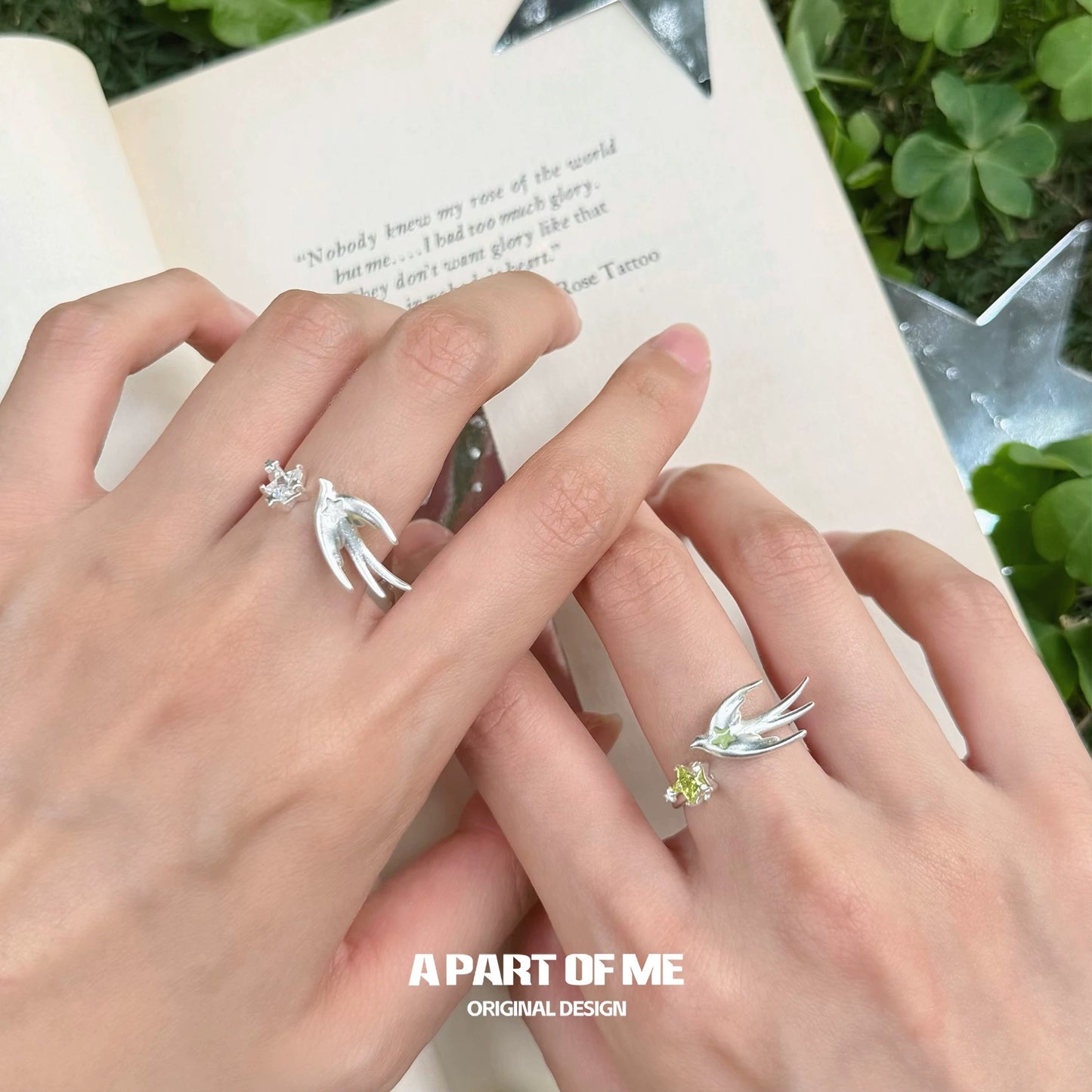 Starlit Vitality S925 Sterling Silver Spring Bird Adjustable Ring