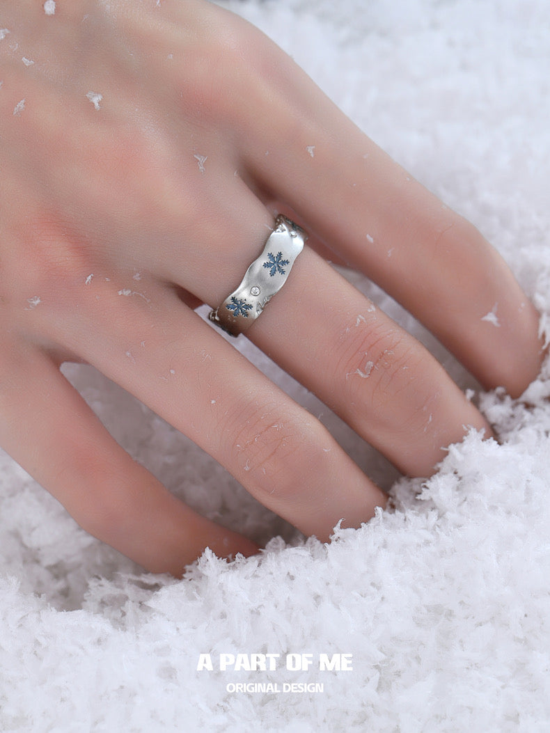 Blue Snowflake S925 Sterling Silver Christmas Couple Rings