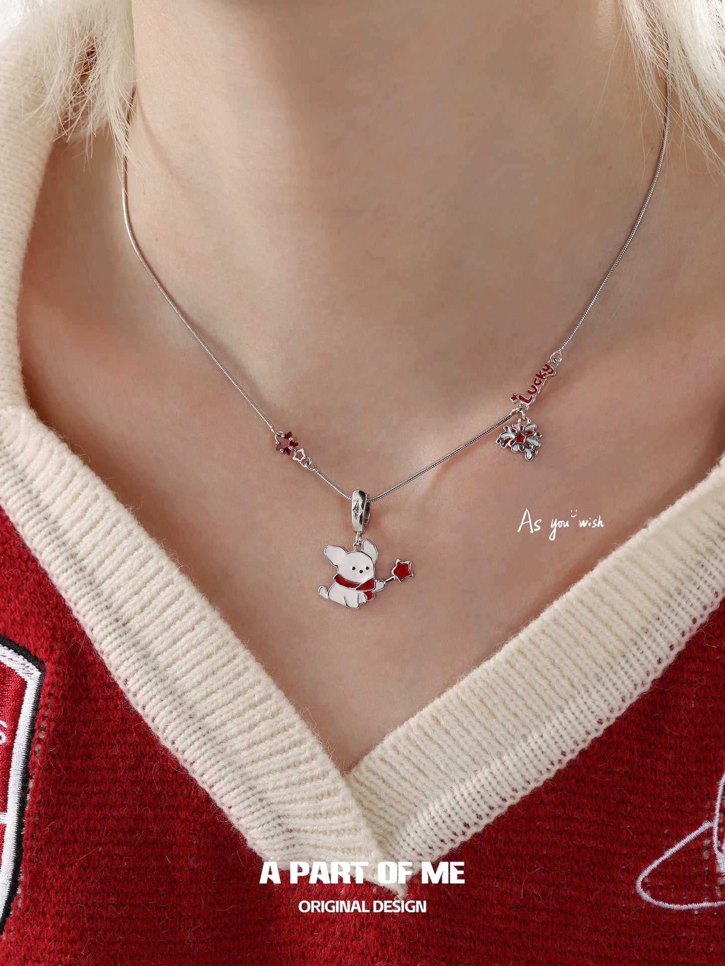 Happy New Year 18K Platinum Plating Black Cat & White Dog Changeable Pendant Necklace