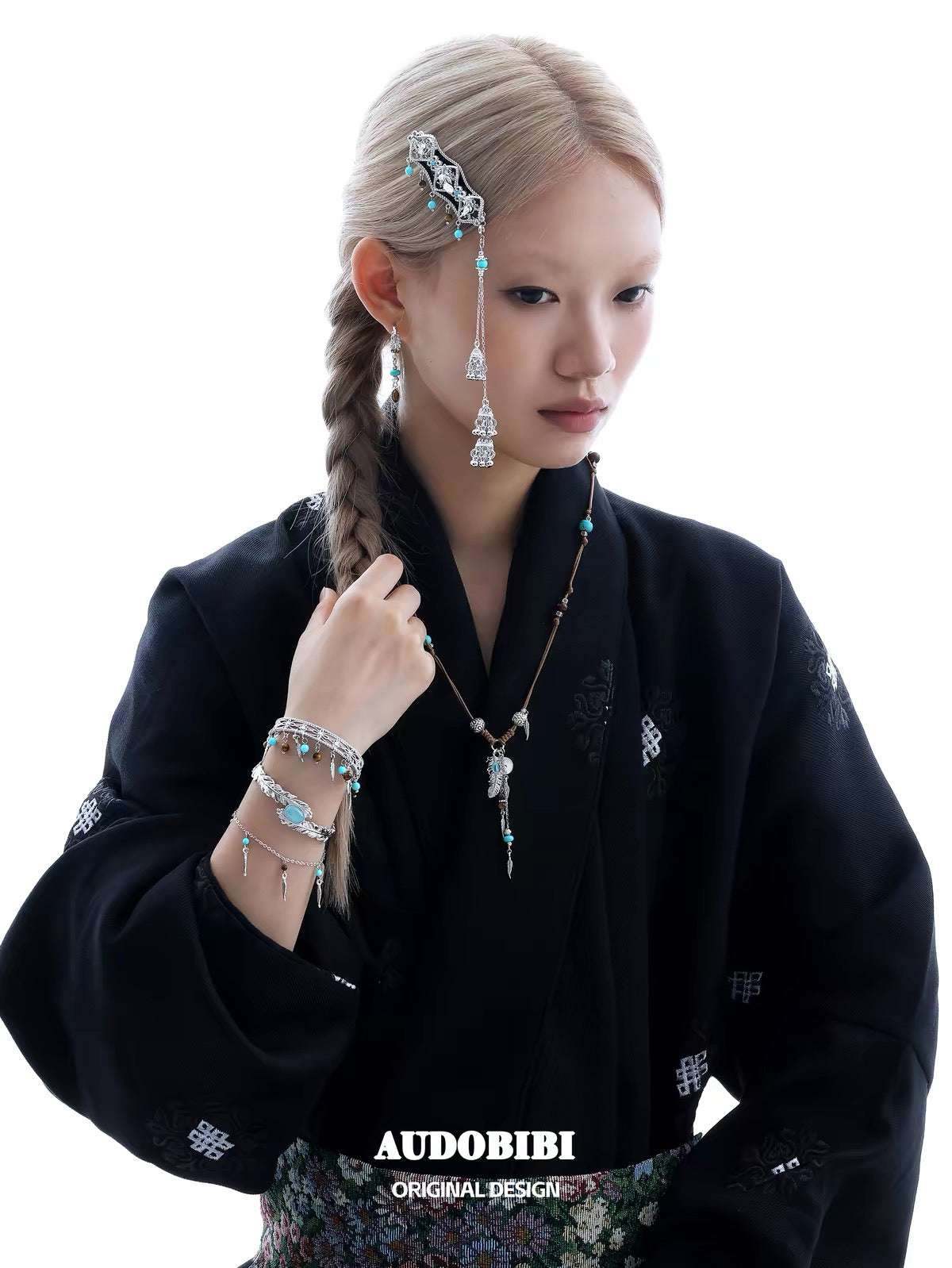Plume Collection 18K Platinum Plating Feather Double Layer Bracelet