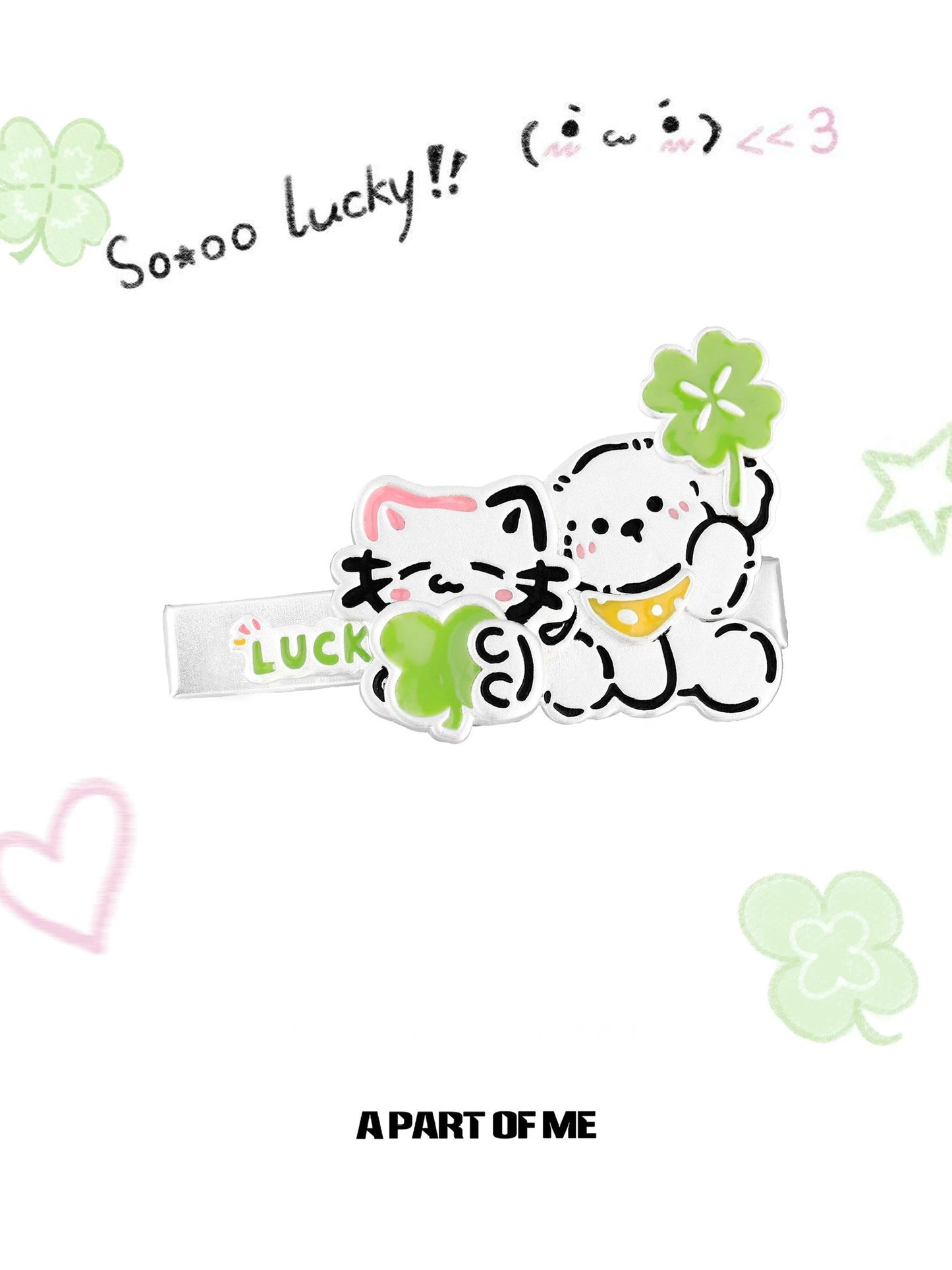 The Lucky Clover Kitten & Puppy 18K Platinum Plating Hair Clip