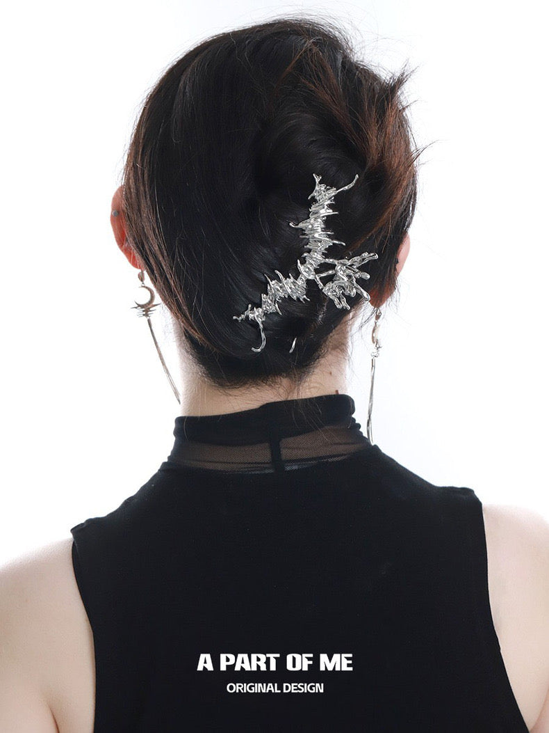 Aqua Fragments 18K Platinum Plating Fishbone Hair Clips