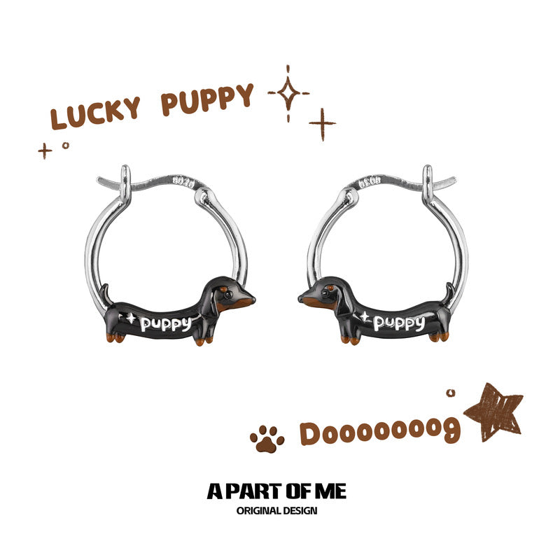 Lucky Dachshund 18K Platinum Plating Hoop Earrings