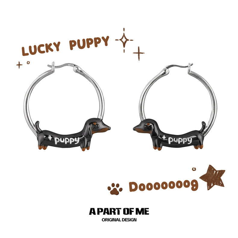 Lucky Dachshund 18K Platinum Plating Hoop Earrings