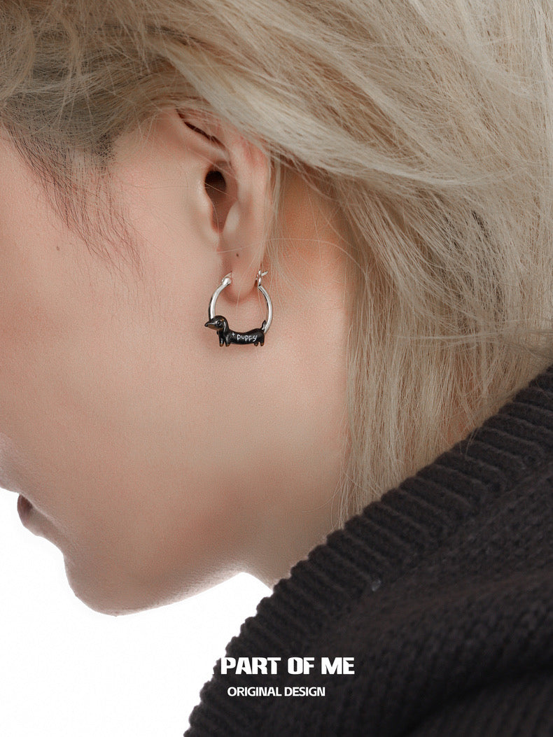 Lucky Dachshund 18K Platinum Plating Hoop Earrings