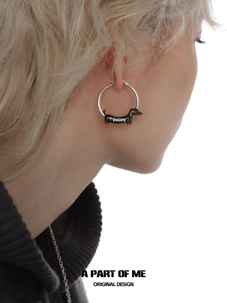 Lucky Dachshund 18K Platinum Plating Hoop Earrings