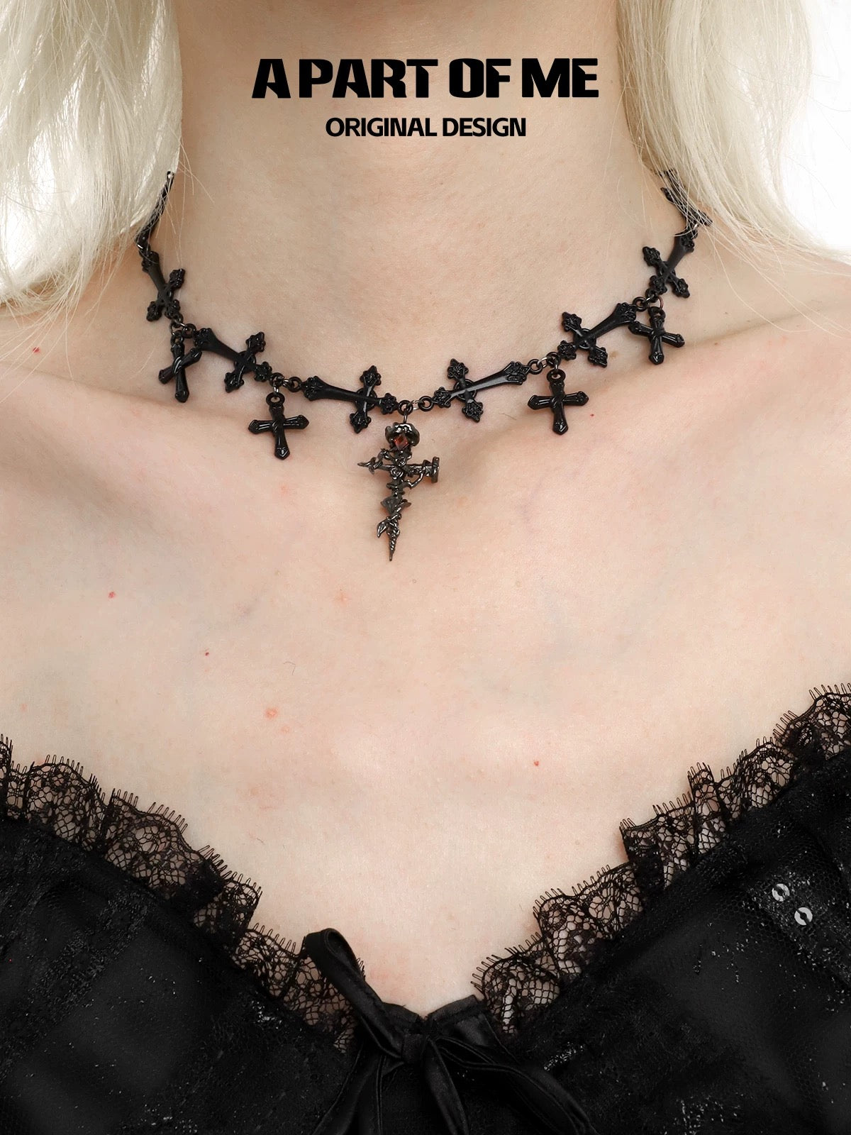 Rose Thorn on Nail Cross Black Plating Choker