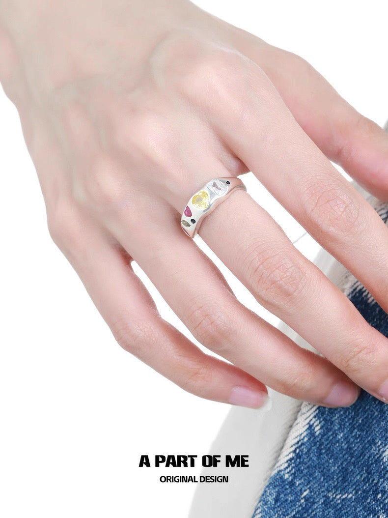 Rainbow Collection S925 Sterling Silver Glass Heart Couple Rings