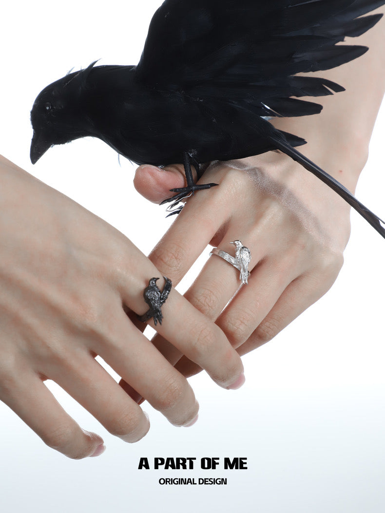Crow Collection S925 Sterling Silver Black & Silver Rings