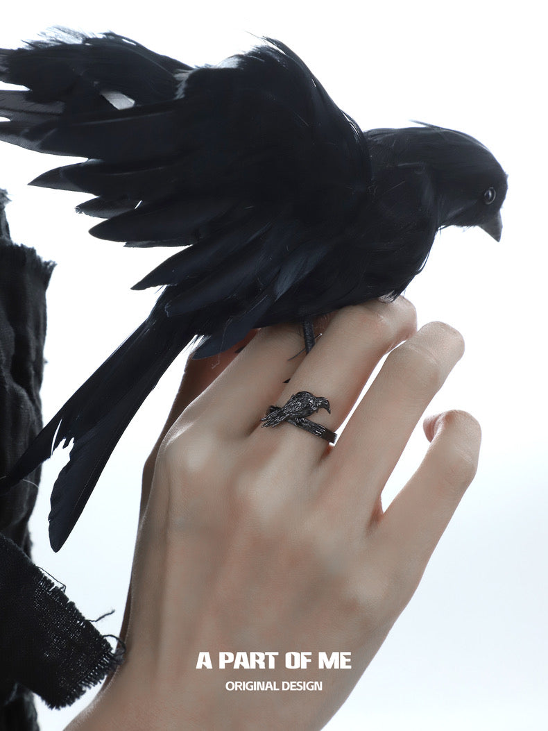 Crow Collection S925 Sterling Silver Black & Silver Rings