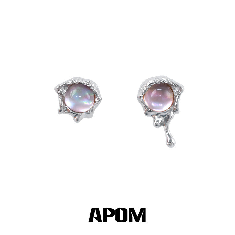 Mermaid Tear 18K Platinum Plating Pink Shell Stud Earrings & Ear Clips