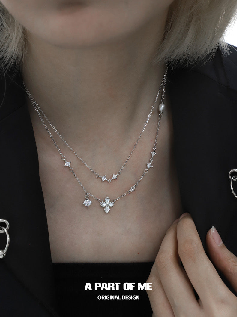 Stigmata S925 Sterling Silver Natural Shell Double Layered Necklace